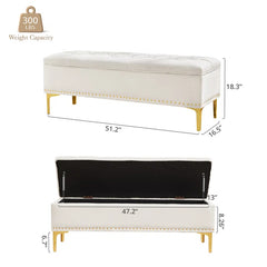 Linen Upholstered Storage Bench - Wooden Bazar