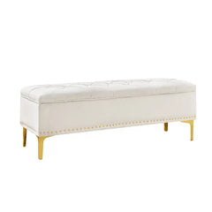 Linen Upholstered Storage Bench - Wooden Bazar