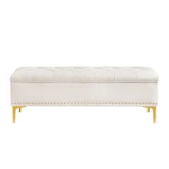 Linen Upholstered Storage Bench - Wooden Bazar