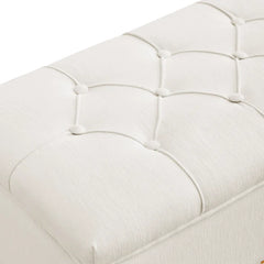Linen Upholstered Storage Bench - Wooden Bazar