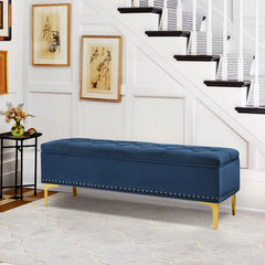 Linen Upholstered Storage Bench - Wooden Bazar