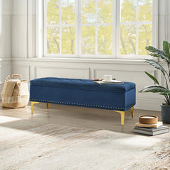 Linen Upholstered Storage Bench - Wooden Bazar