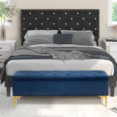 Linen Upholstered Storage Bench - Wooden Bazar