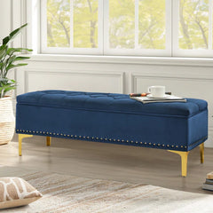 Linen Upholstered Storage Bench - Wooden Bazar