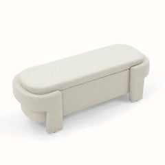 Oval Fabric Upholstered Storage Ottoman - Wooden Bazar
