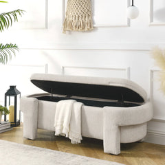 Oval Fabric Upholstered Storage Ottoman - Wooden Bazar