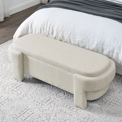 Oval Fabric Upholstered Storage Ottoman - Wooden Bazar