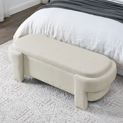 Oval Fabric Upholstered Storage Ottoman - Wooden Bazar