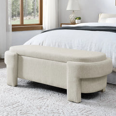 Oval Fabric Upholstered Storage Ottoman - Wooden Bazar