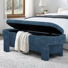 Oval Fabric Upholstered Storage Ottoman - Wooden Bazar