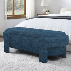 Oval Fabric Upholstered Storage Ottoman - Wooden Bazar