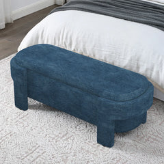 Oval Fabric Upholstered Storage Ottoman - Wooden Bazar