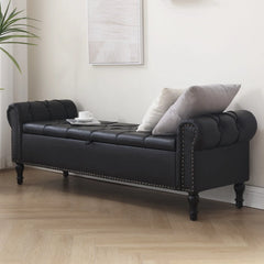 Pirox Faux Leather Upholstered storage Bench - Wooden Bazar