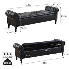 Pirox Faux Leather Upholstered storage Bench - Wooden Bazar