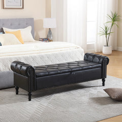 Pirox Faux Leather Upholstered storage Bench - Wooden Bazar