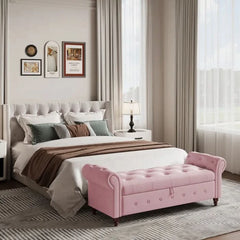 Jion Upholstered Storage Bench - Wooden Bazar