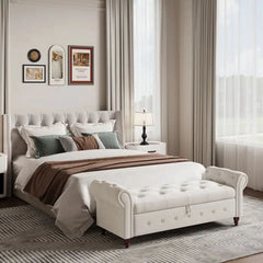 Jion Upholstered Storage Bench - Wooden Bazar