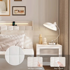 Floating Bed Frame with Storage Headboard, LED Bed Frame with Charging Station