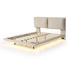 Floating Style Upholstered Bed With Sensor Lights And Outlets