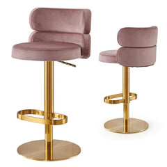 Giacamoz Adjustable Height Swivel Velvet Counter and Bar stool in Stainless Steel