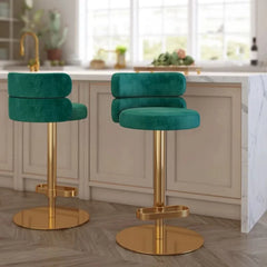 Giacamoz Adjustable Height Swivel Velvet Counter and Bar stool in Stainless Steel