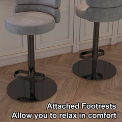 Giacamoz Adjustable Height Swivel Velvet Counter and Bar stool in Stainless Steel