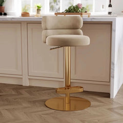 Giacamoz Adjustable Height Swivel Velvet Counter and Bar stool in Stainless Steel