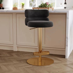 Giacamoz Adjustable Height Swivel Velvet Counter and Bar stool in Stainless Steel