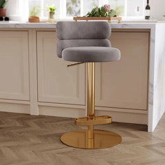 Giacamoz Adjustable Height Swivel Velvet Counter and Bar stool in Stainless Steel