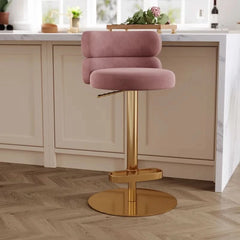 Giacamoz Adjustable Height Swivel Velvet Counter and Bar stool in Stainless Steel