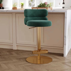Giacamoz Adjustable Height Swivel Velvet Counter and Bar stool in Stainless Steel