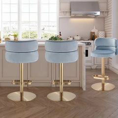 Giacamoz Adjustable Height Swivel Velvet Counter and Bar stool in Stainless Steel