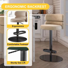 Giacamoz Adjustable Height Swivel Velvet Counter and Bar stool in Stainless Steel