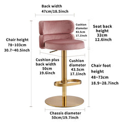 Giacamoz Adjustable Height Swivel Velvet Counter and Bar stool in Stainless Steel