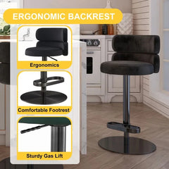 Giacamoz Adjustable Height Swivel Velvet Counter and Bar stool in Stainless Steel