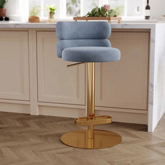 Giacamoz Adjustable Height Swivel Velvet Counter and Bar stool in Stainless Steel