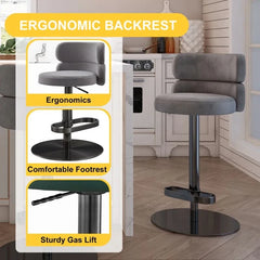 Giacamoz Adjustable Height Swivel Velvet Counter and Bar stool in Stainless Steel