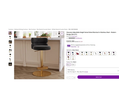 Giacamoz Adjustable Height Swivel Velvet Counter and Bar stool in Stainless Steel