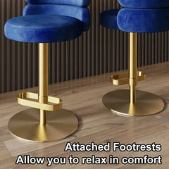 Giacamoz Adjustable Height Swivel Velvet Counter and Bar stool in Stainless Steel