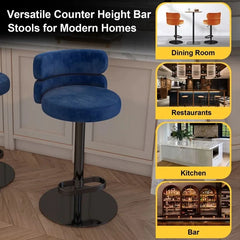 Giacamoz Adjustable Height Swivel Velvet Counter and Bar stool in Stainless Steel