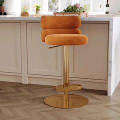 Giacamoz Adjustable Height Swivel Velvet Counter and Bar stool in Stainless Steel