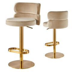 Giacamoz Adjustable Height Swivel Velvet Counter and Bar stool in Stainless Steel