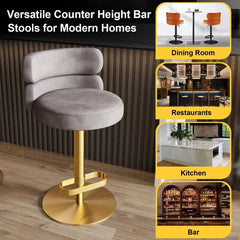 Giacamoz Adjustable Height Swivel Velvet Counter and Bar stool in Stainless Steel