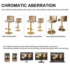Giacamoz Adjustable Height Swivel Velvet Counter and Bar stool in Stainless Steel