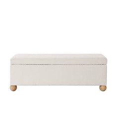Boucle Storage Bench With Solid Wood Ball Feet - Wooden Bazar
