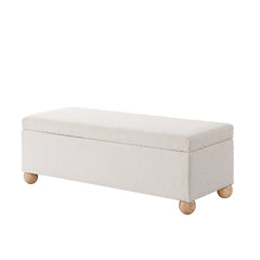 Boucle Storage Bench With Solid Wood Ball Feet - Wooden Bazar