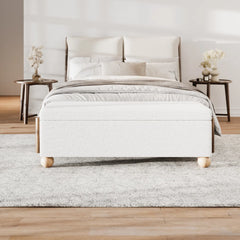 Boucle Storage Bench With Solid Wood Ball Feet - Wooden Bazar