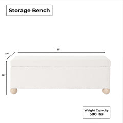 Boucle Storage Bench With Solid Wood Ball Feet - Wooden Bazar