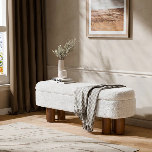 Gang Upholstered Flip Top Storage Bench with Solid Wood Leg - Wooden Bazar