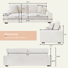 Nikos Modern Style 3 Seater Square Arm Sofa Upholstered Couch